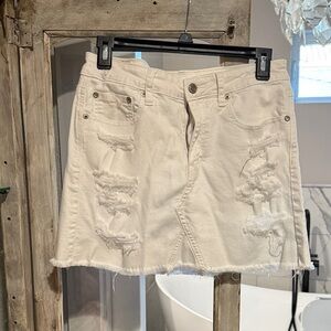 American Eagle Outfitters Cream Distressed Mini Skirt